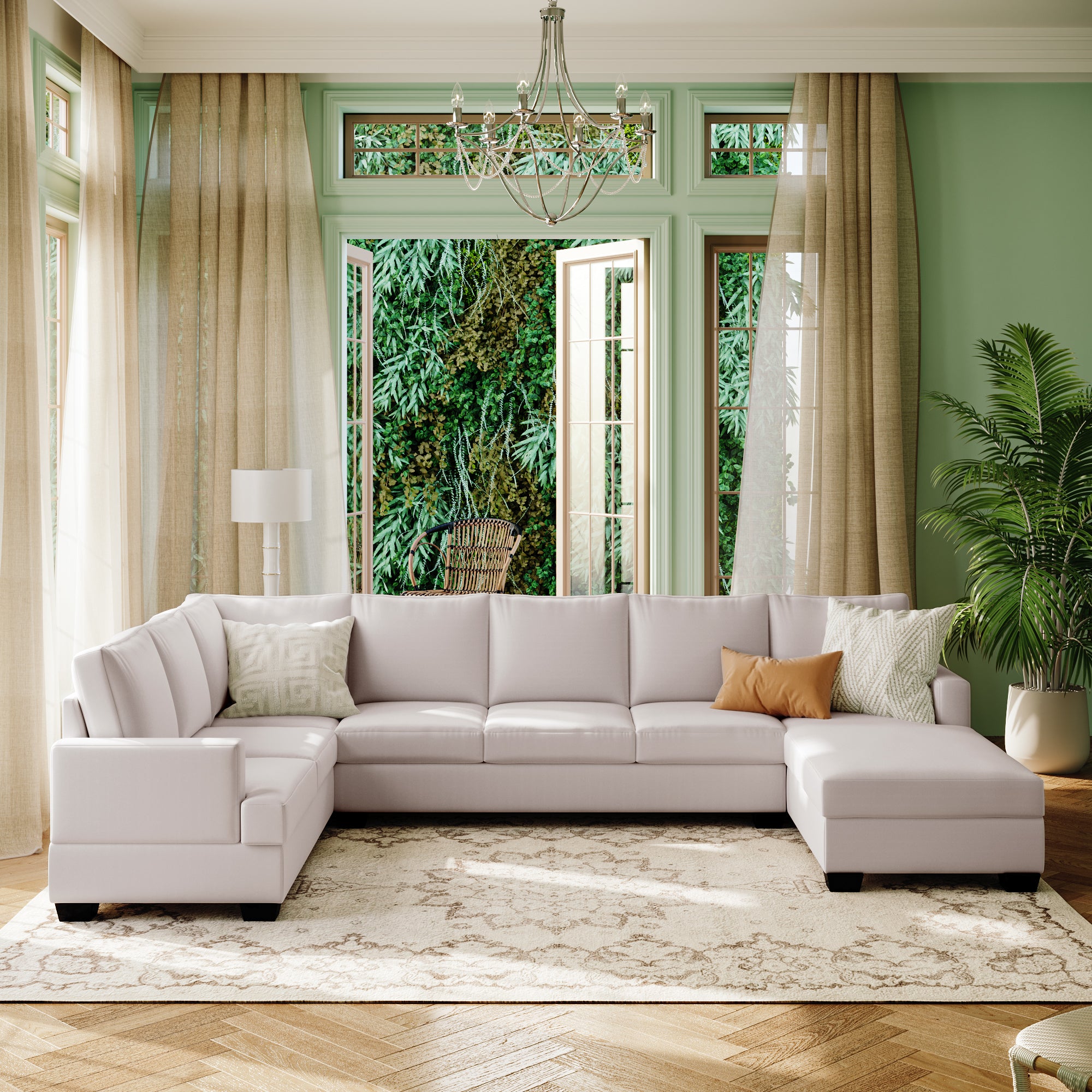 Ustyle Modern Large Upholstered U Shape Sectional beige-polyester