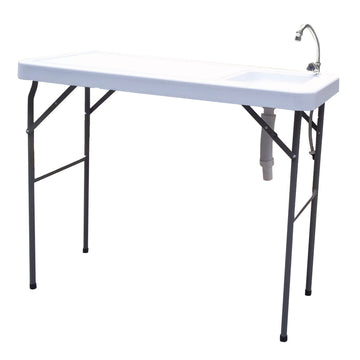Outdoor Fish And Game Cutting Cleaning Table W Sink And Faucet Off White Hdpe