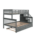 Stairway Twin Over Full Bunk Bed With Twin Size Trundle, Storage And Guard Rail For Bedroom, Dorm, For Adults, Gray Old Sku :Lt000119Aae Twin Gray Solid Wood