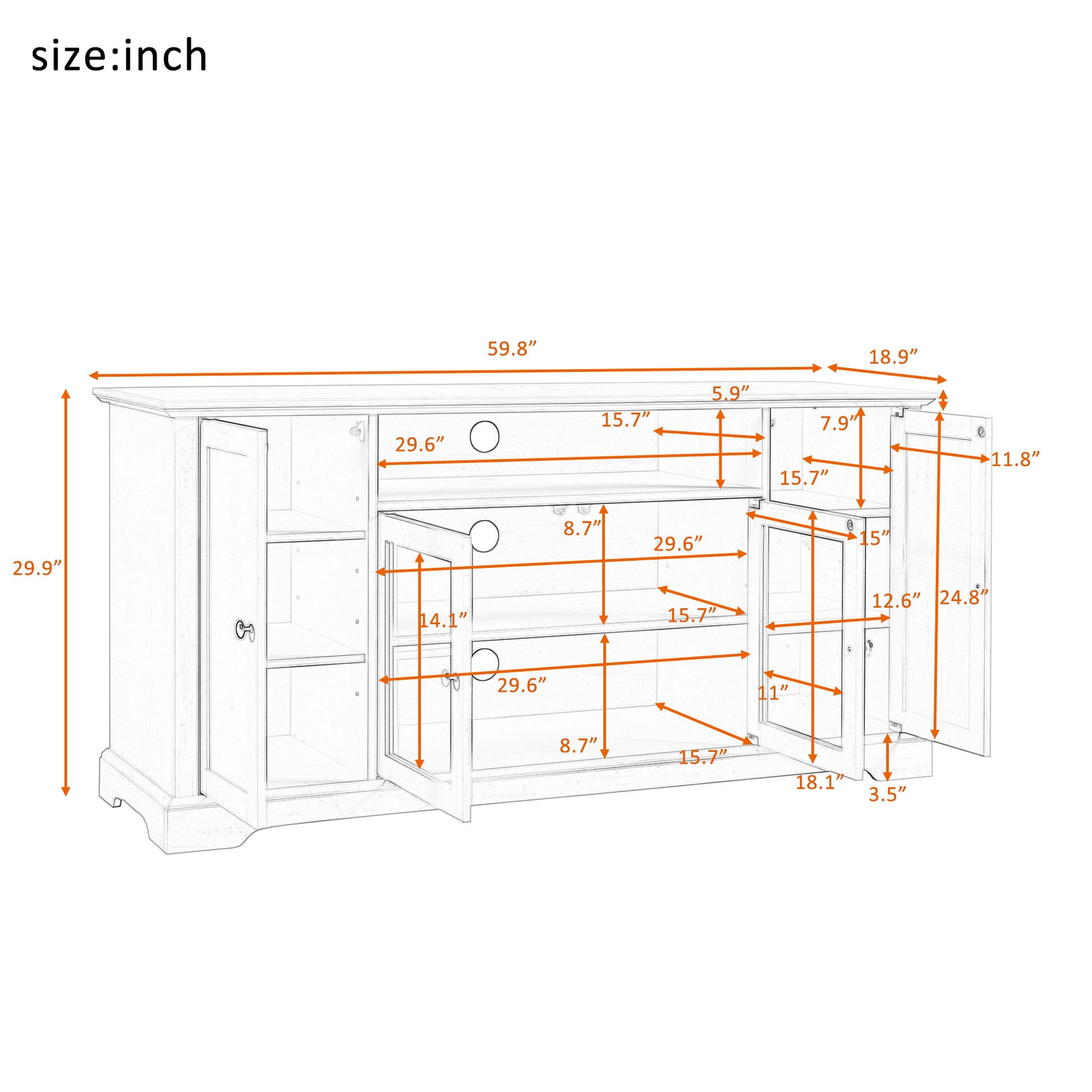 Tv Stand For Tv Up To 65In With 2 Tempered Glass Doors Adjustable Panels Open Style Cabinet, Sideboard For Living Room, Black Black Mdf