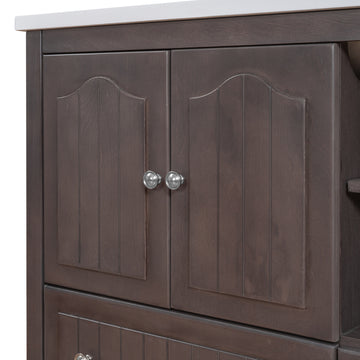 Video 36" Bathroom Vanity With Ceramic Basin, Bathroom Storage Cabinet With Two Doors And Drawers, Solid Frame, Metal Handles, Brown Old Sku: Jl000003Aad Brown Solid Wood