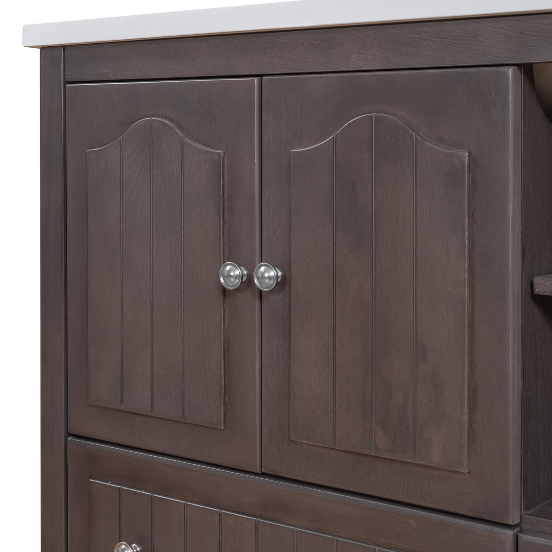 Video 36" Bathroom Vanity With Ceramic Basin, Bathroom Storage Cabinet With Two Doors And Drawers, Solid Frame, Metal Handles, Brown Old Sku: Jl000003Aad 1 Brown Solid Wood