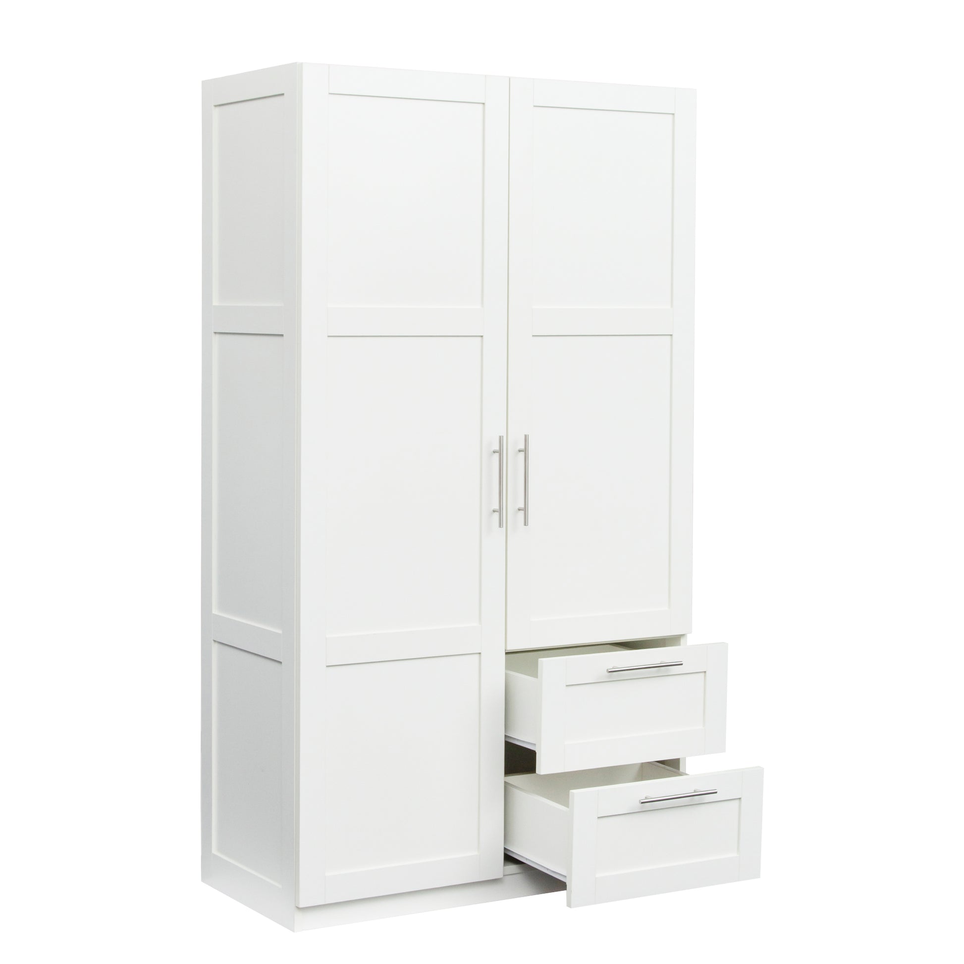 High Wardrobe And Kitchen Cabinet With 2 Doors, 2 Drawers And 5 Storage Spaces,White White Mdf