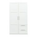 High Wardrobe And Kitchen Cabinet With 2 Doors, 2 Drawers And 5 Storage Spaces,White White Mdf