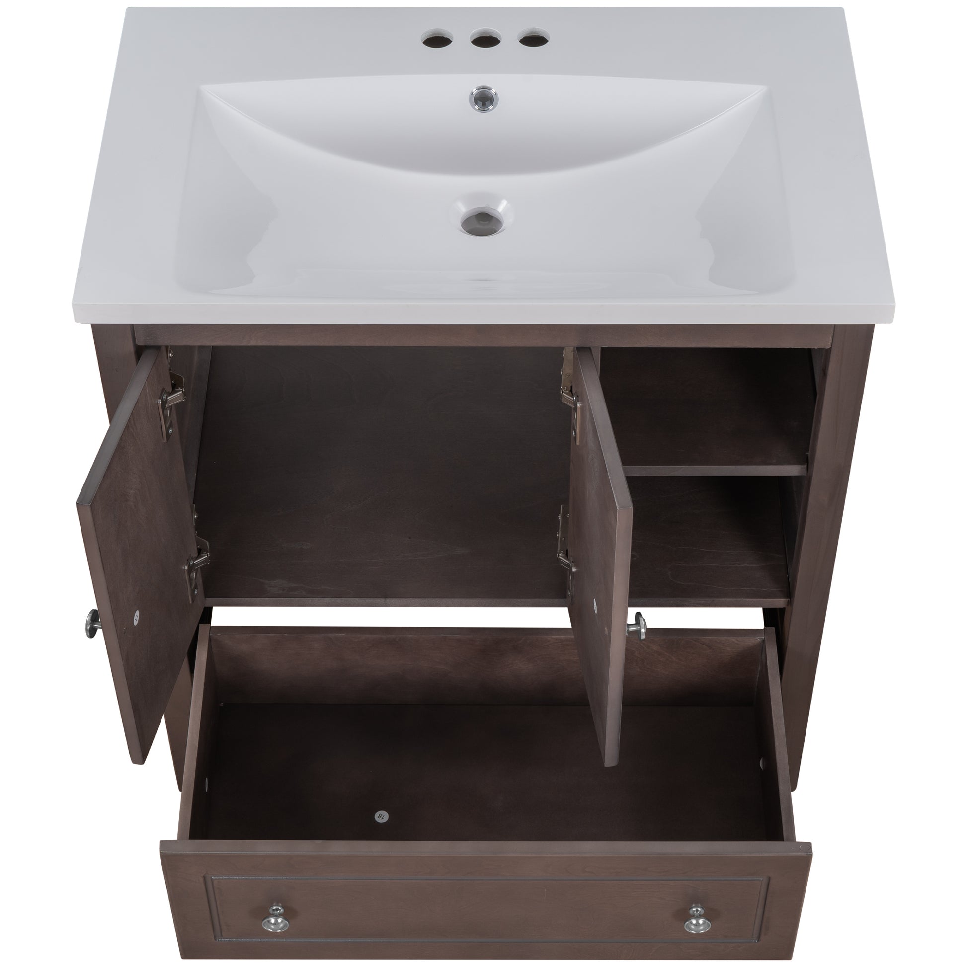 Video 30" Bathroom Vanity With Sink, Bathroom Storage Cabinet With Doors And Drawers, Solid Wood Frame, Ceramic Sink, Brown Old Sku: Jl000002Aad Brown Solid Wood