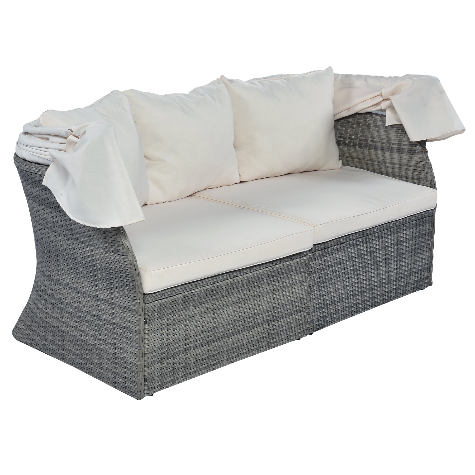 U STYLE Outdoor Patio Furniture Set Daybed Sunbed with beige-rattan