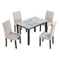 Faux Marble 5 Piece Dining Set Table With 4 Thicken Cushion Dining Chairs Home Furniture, White Beige Black White Solid Wood