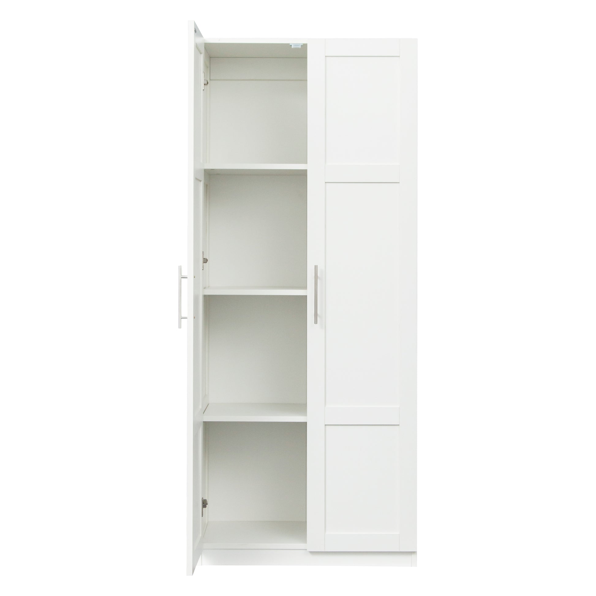 High Wardrobe And Kitchen Cabinet With 2 Doors And 3 Partitions To Separate 4 Storage Spaces,White White Mdf