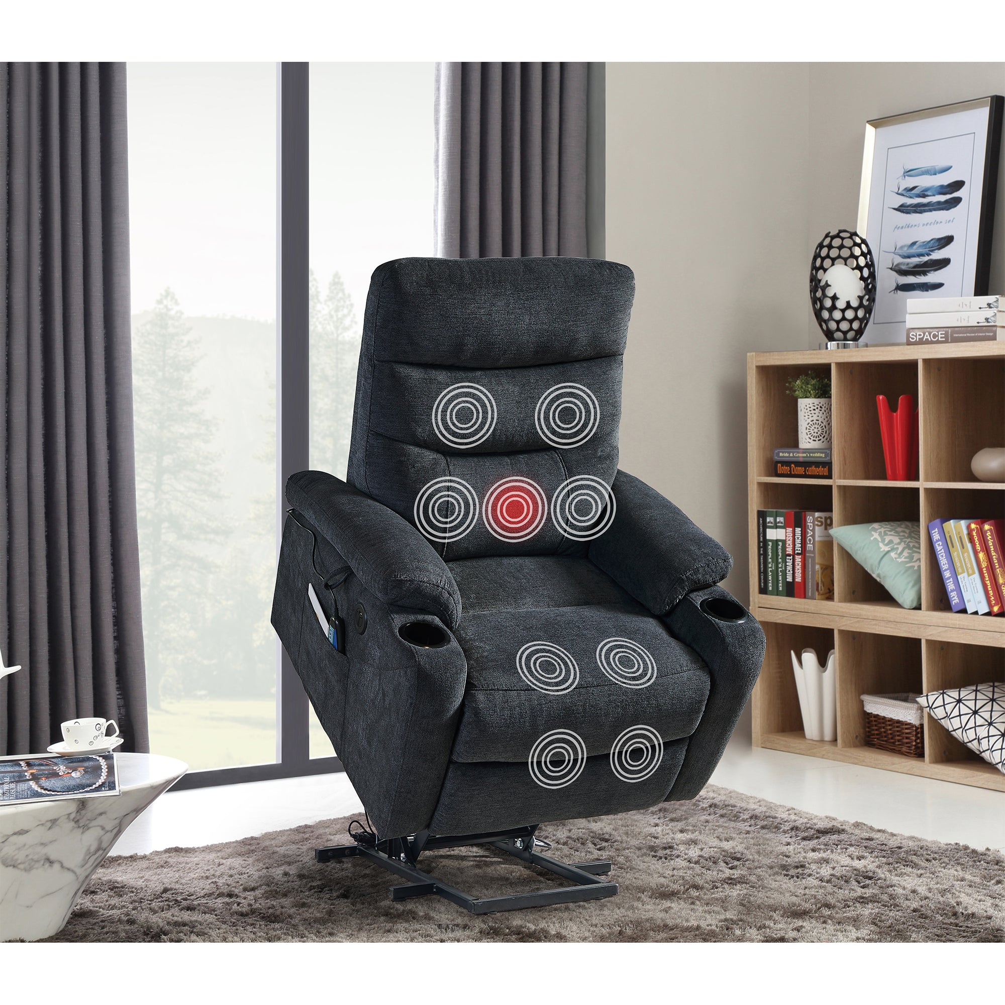 Liyasi Electric Power Lift Recliner Chair with Massage dark gray-foam-fabric