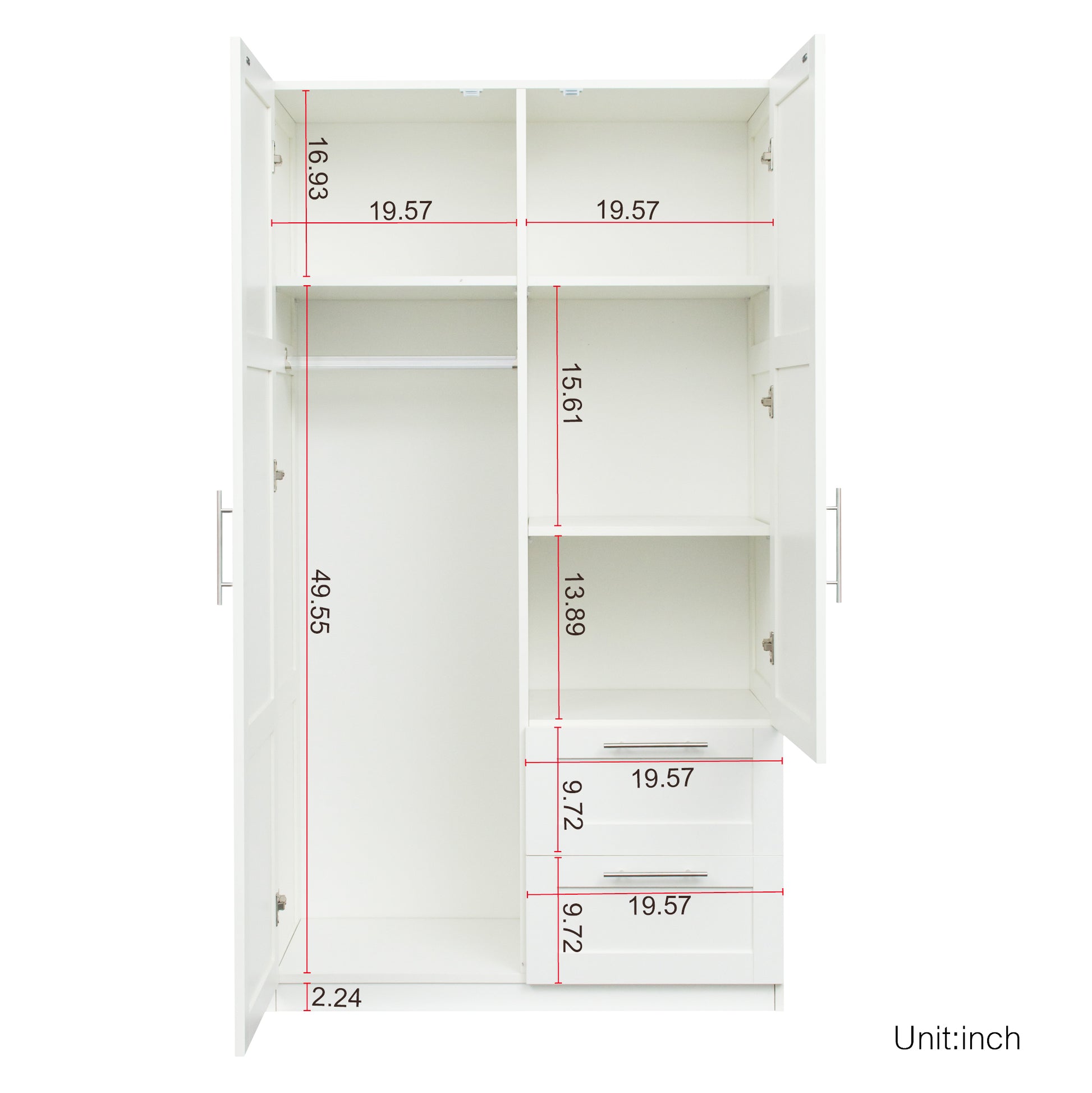 High Wardrobe And Kitchen Cabinet With 2 Doors, 2 Drawers And 5 Storage Spaces,White White Mdf