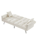 Cream White Velvet Sofa Couch Bed With Armrests And 2 Pillows For Living Room And Bedroom . White Cream White Tufted Back Square Arms Foam Velvet 2 Seat