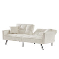 Cream White Velvet Sofa Couch Bed With Armrests And 2 Pillows For Living Room And Bedroom . White Cream White Tufted Back Square Arms Foam Velvet 2 Seat