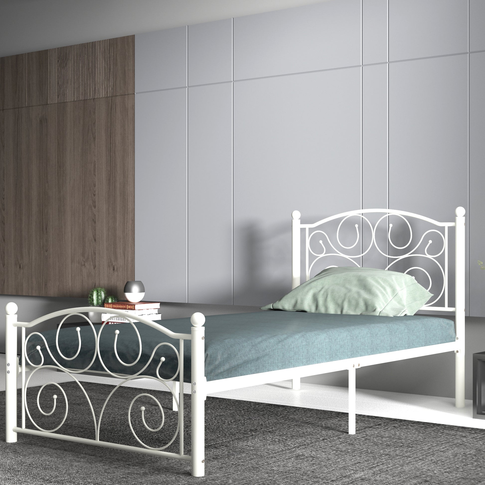 Twin Size Unique Flower Sturdy System Metal Bed Frame With Headboard And Footboard White Metal