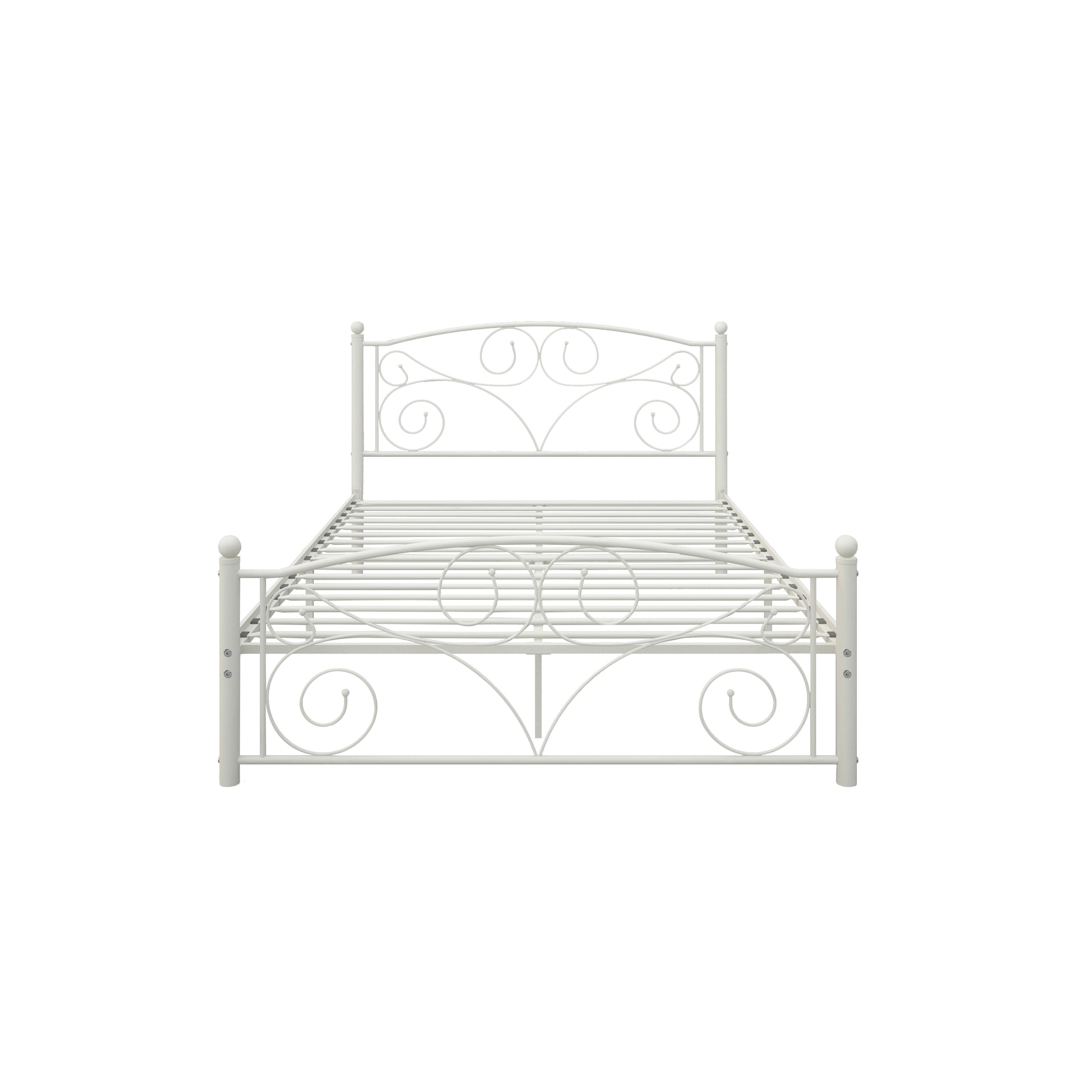 Full Size Unique Flower Sturdy System Metal Bed Frame With Headboard And Footboard White Metal