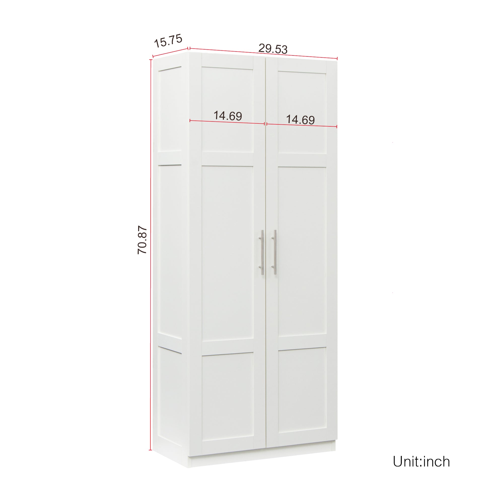 High Wardrobe And Kitchen Cabinet With 2 Doors And 3 Partitions To Separate 4 Storage Spaces,White White Mdf
