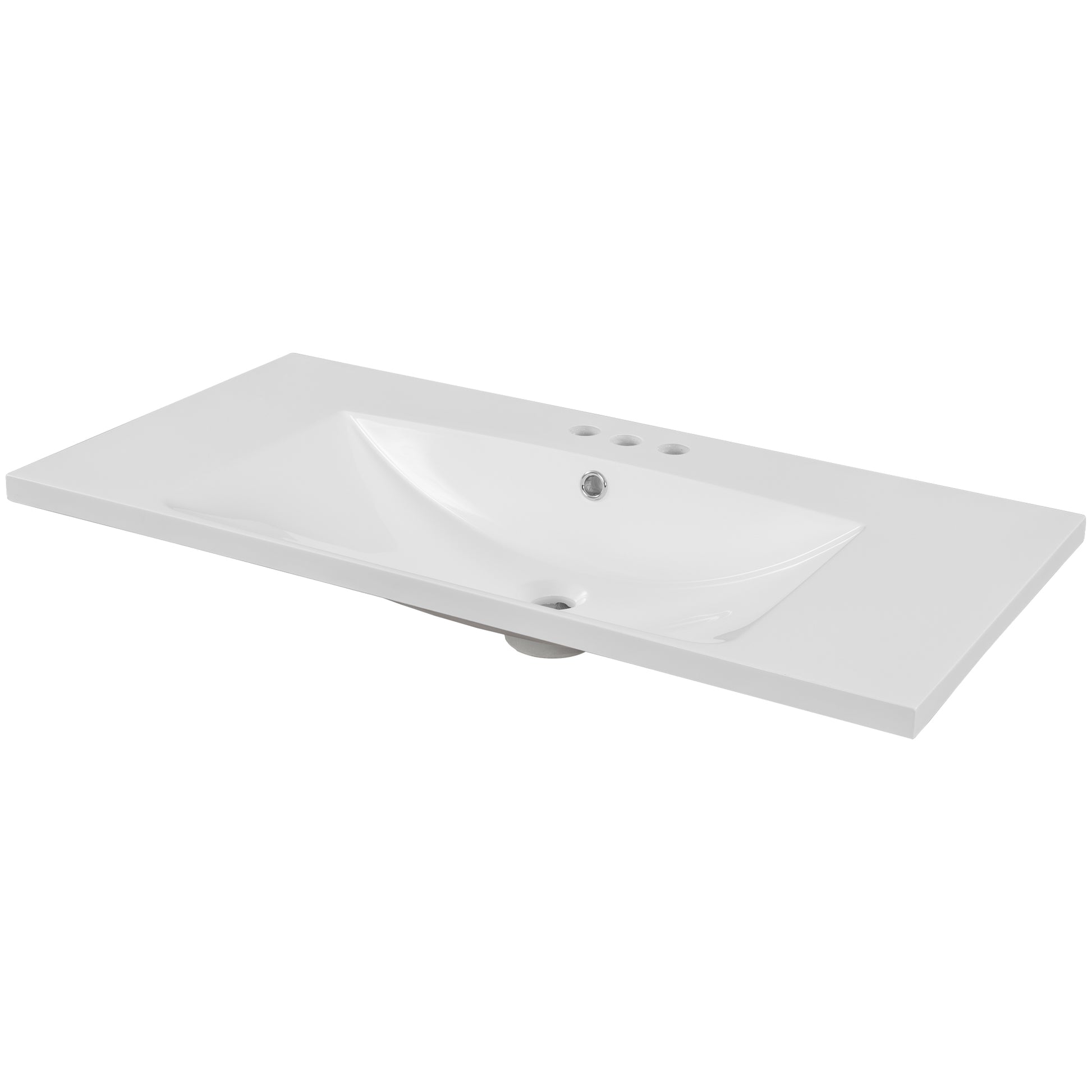 36" Single Bathroom Vanity Top With White Basin, 3 Faucet Holes, Ceramic, White White Ceramic