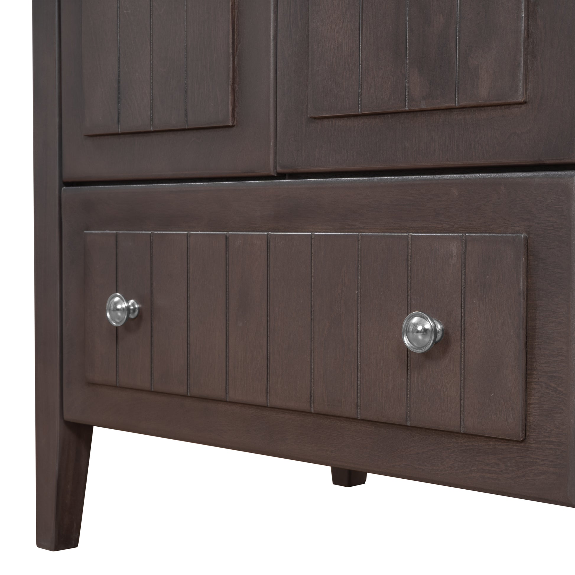 Video 36" Bathroom Vanity With Ceramic Basin, Bathroom Storage Cabinet With Two Doors And Drawers, Solid Frame, Metal Handles, Brown Old Sku: Jl000003Aad 1 Brown Solid Wood