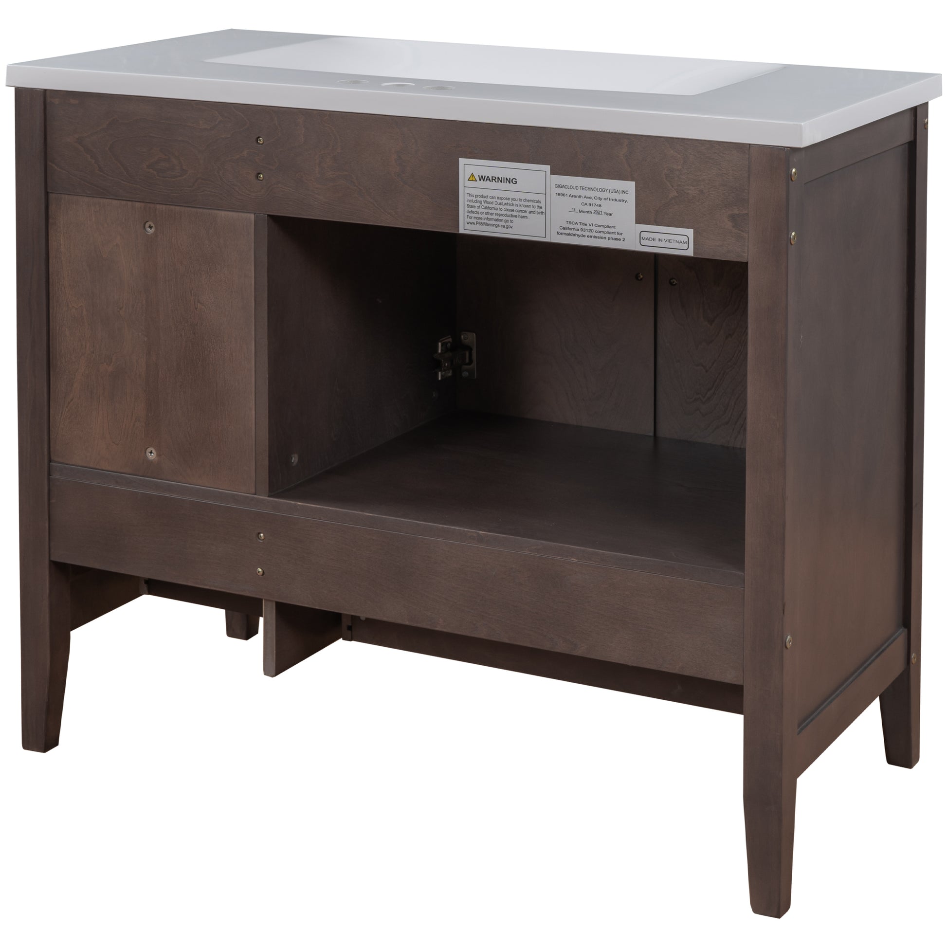 Video 36" Bathroom Vanity With Ceramic Basin, Bathroom Storage Cabinet With Two Doors And Drawers, Solid Frame, Metal Handles, Brown Old Sku: Jl000003Aad Brown Solid Wood