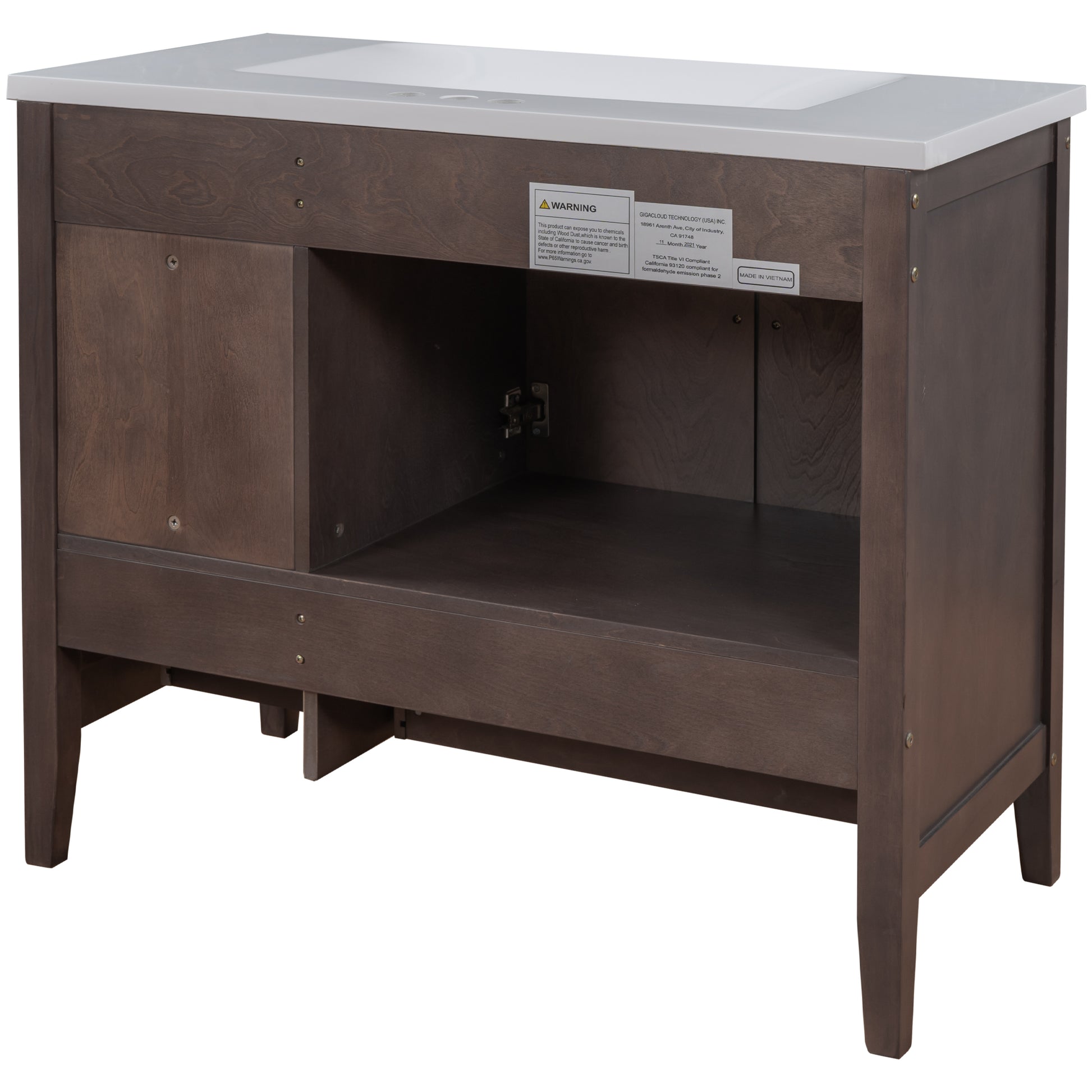 Video 36" Bathroom Vanity With Ceramic Basin, Bathroom Storage Cabinet With Two Doors And Drawers, Solid Frame, Metal Handles, Brown Old Sku: Jl000003Aad 1 Brown Solid Wood