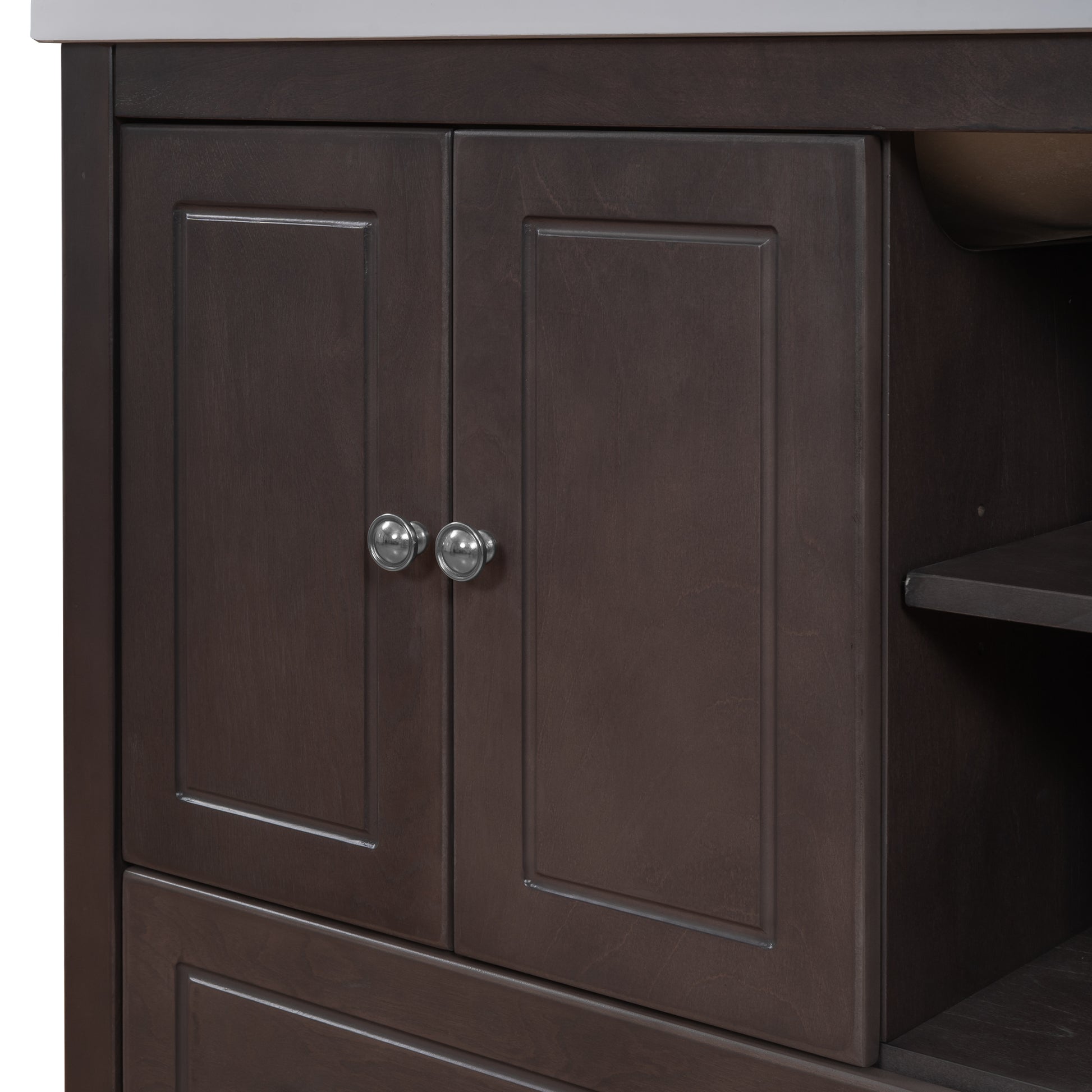 Video 30" Bathroom Vanity With Sink, Bathroom Storage Cabinet With Doors And Drawers, Solid Wood Frame, Ceramic Sink, Brown Old Sku: Jl000002Aad Brown Solid Wood