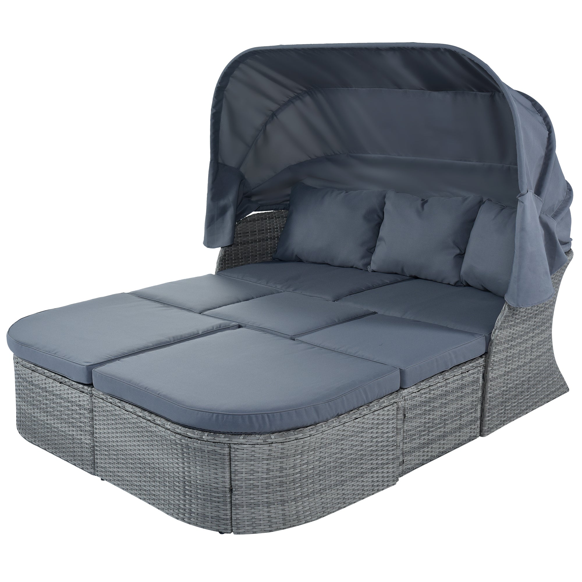 U STYLE Outdoor Patio Furniture Set Daybed Sunbed with gray-rattan