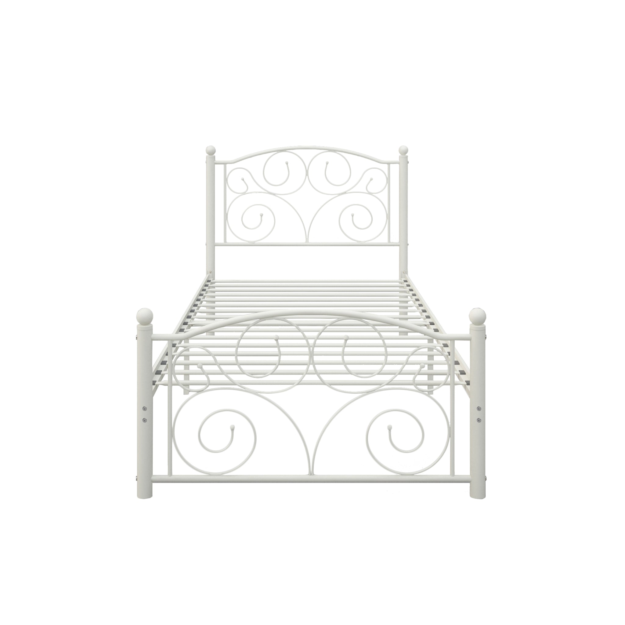 Twin Size Unique Flower Sturdy System Metal Bed Frame white-metal