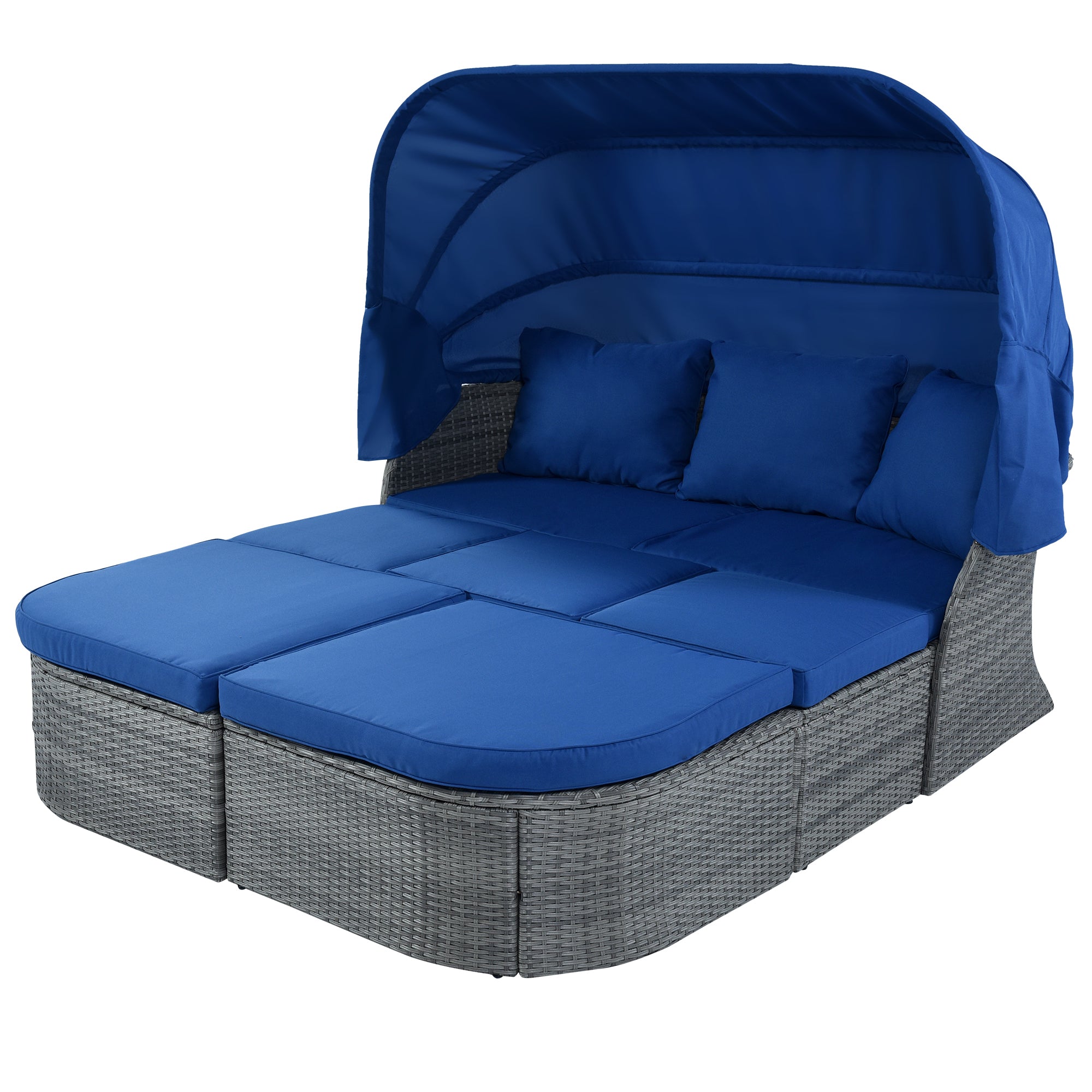 U STYLE Outdoor Patio Furniture Set Daybed Sunbed with blue-rattan