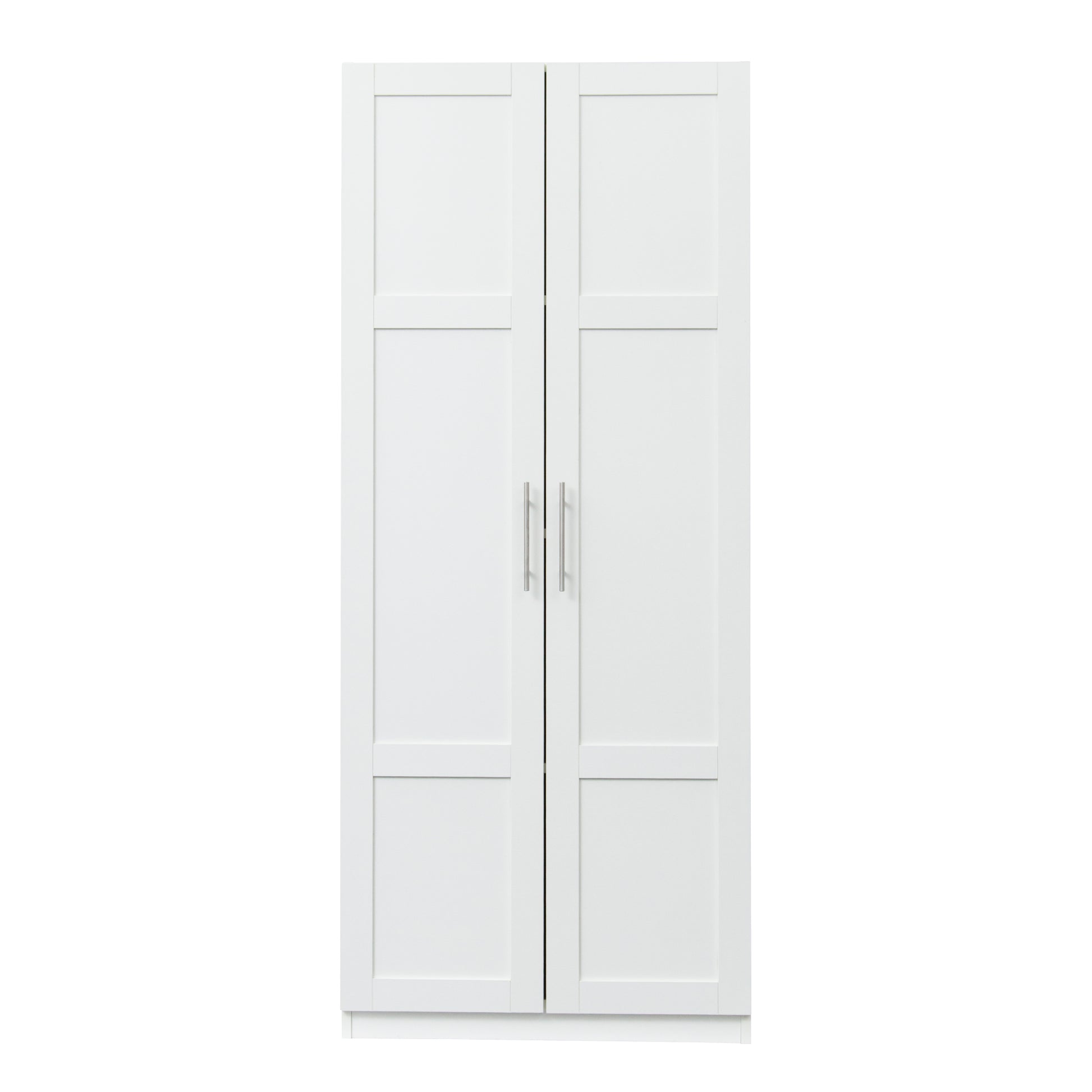 High Wardrobe And Kitchen Cabinet With 2 Doors And 3 Partitions To Separate 4 Storage Spaces,White White Mdf