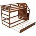 Twin Over Twin Bunk Bed With Twin Size Trundle And 3 Storage Stairs,Walnut Old Sku :Lp000064Aad Walnut Solid Wood