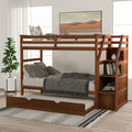 Twin Over Twin Bunk Bed With Twin Size Trundle And 3 Storage Stairs,Walnut Old Sku :Lp000064Aad Walnut Solid Wood