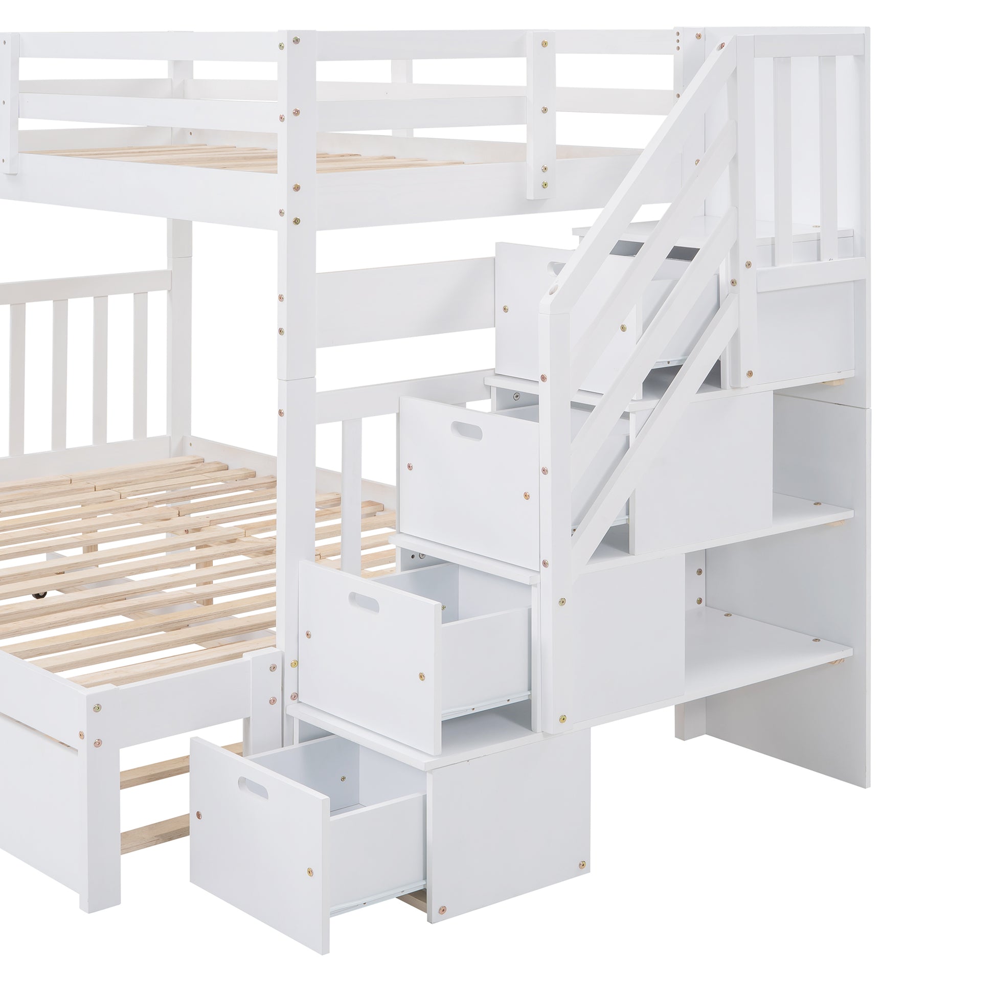 Twin Over Twin Full Bunk Bed With Twin Size Trundle White Old Sku :Lp000025Aak White Solid Wood