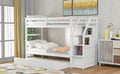 Twin Over Twin Bunk Bed With Twin Size Trundle And 3 Storage Stairs,White Old Sku :Lp000064Aak White Solid Wood