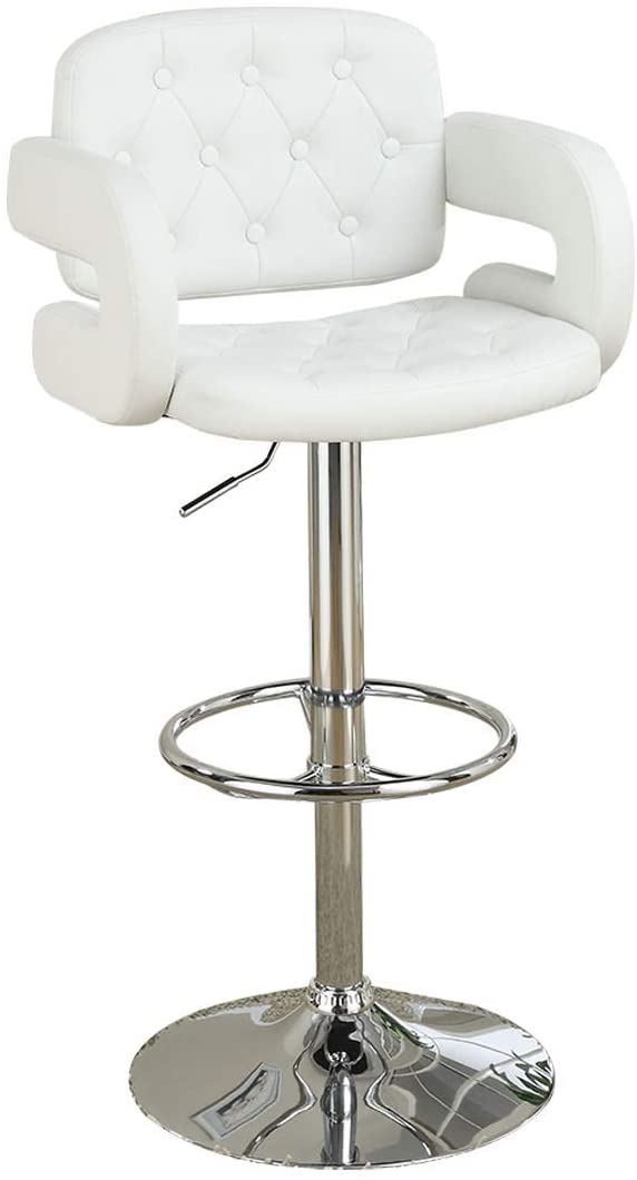 Classic Armrest Tufted White Faux Leather Upholstered Faux Leather Barstool Chair Adjustable Height Swivel Kitchen Stools 1Pc Chair White Dining Room Classic,Contemporary,Modern Fabric