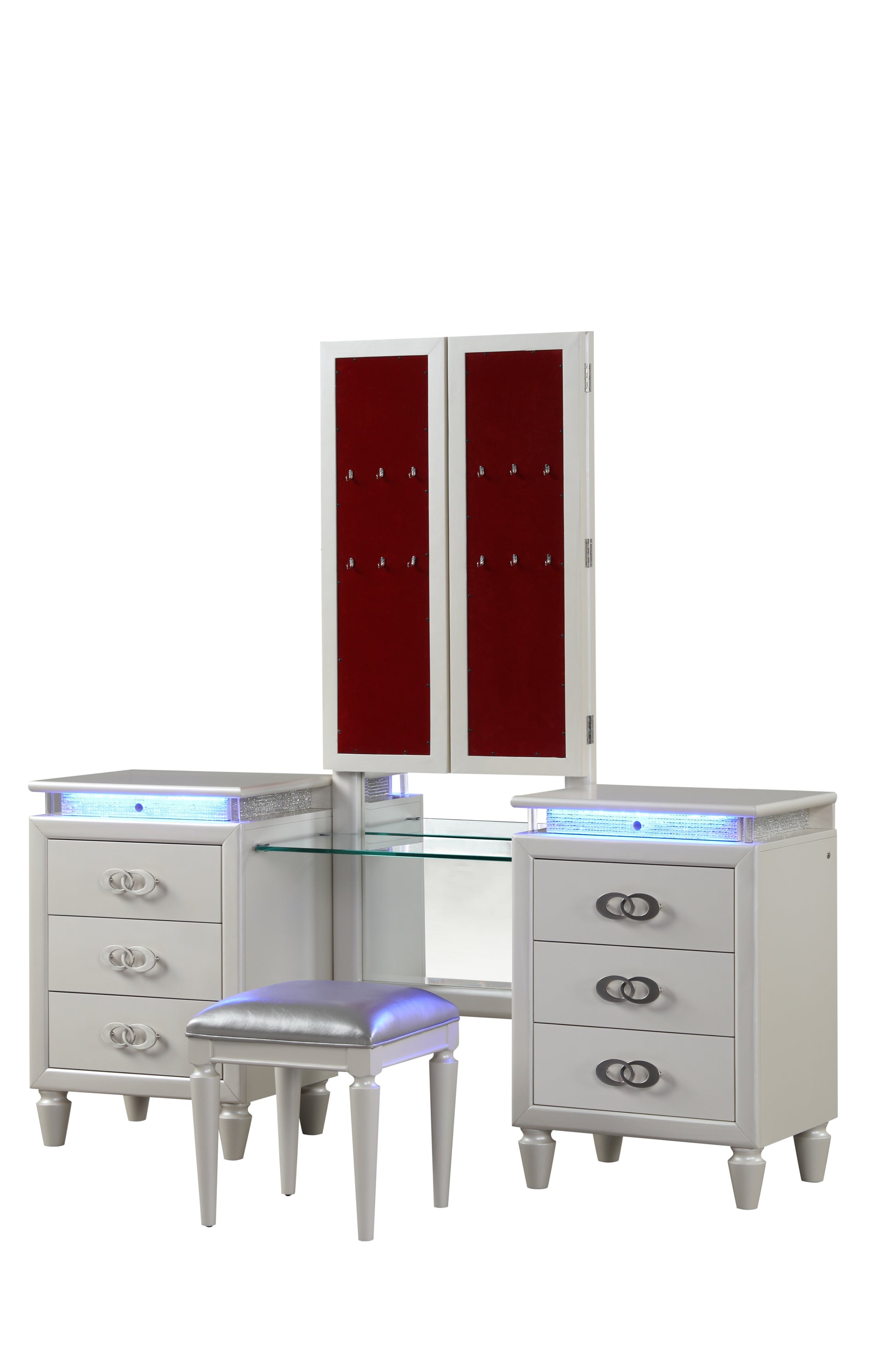 Passion King 5 Pc Vanity Led Bedroom Set Made With Wood In Milky White White Bedroom Modern Wood Wood