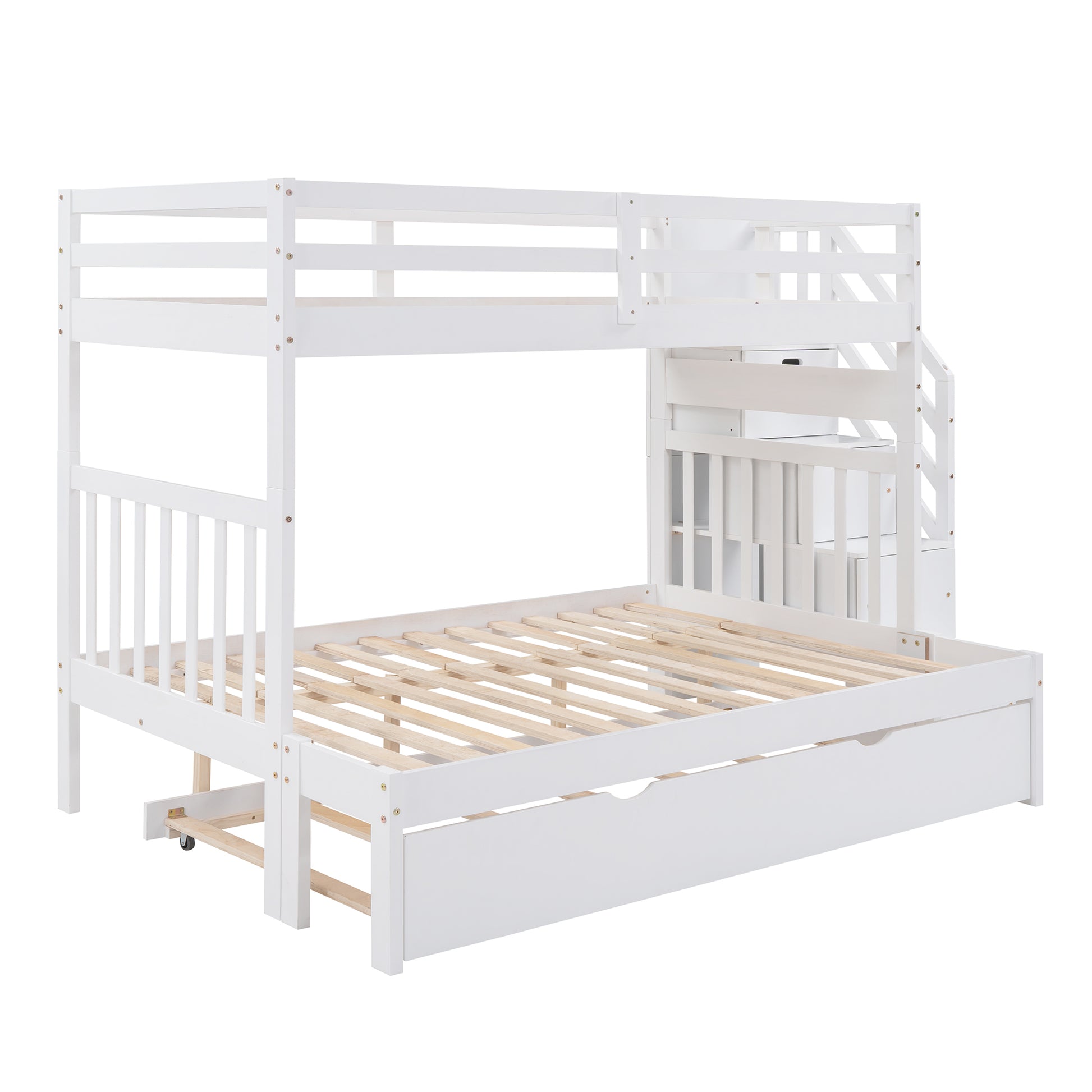 Twin Over Twin Full Bunk Bed With Twin Size Trundle White Old Sku :Lp000025Aak White Solid Wood