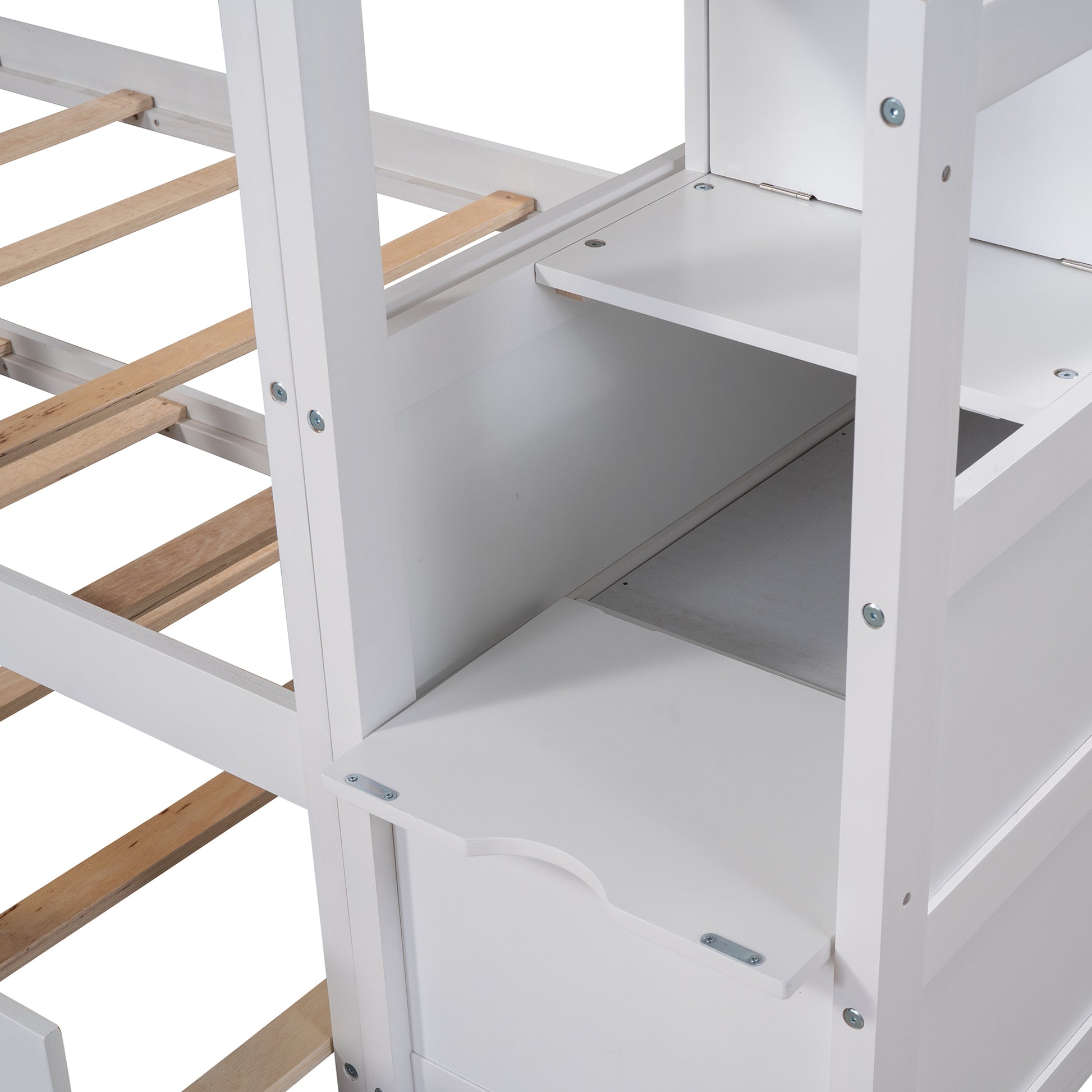 Twin Over Twin Bunk Bed With Twin Size Trundle And 3 Storage Stairs,White Old Sku :Lp000064Aak White Solid Wood