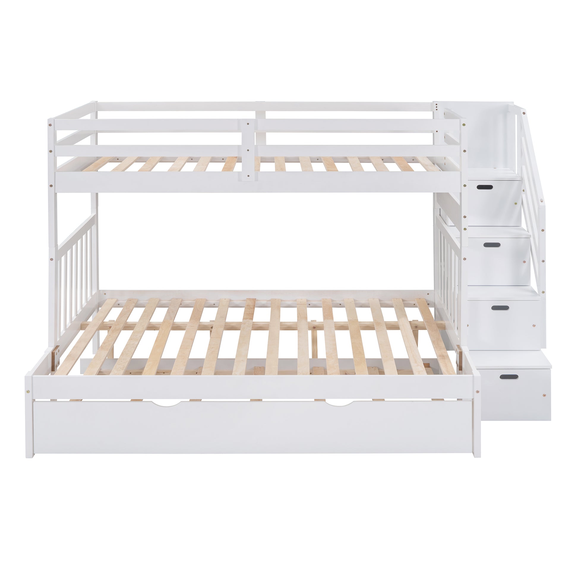 Twin Over Twin Full Bunk Bed With Twin Size Trundle White Old Sku :Lp000025Aak White Solid Wood