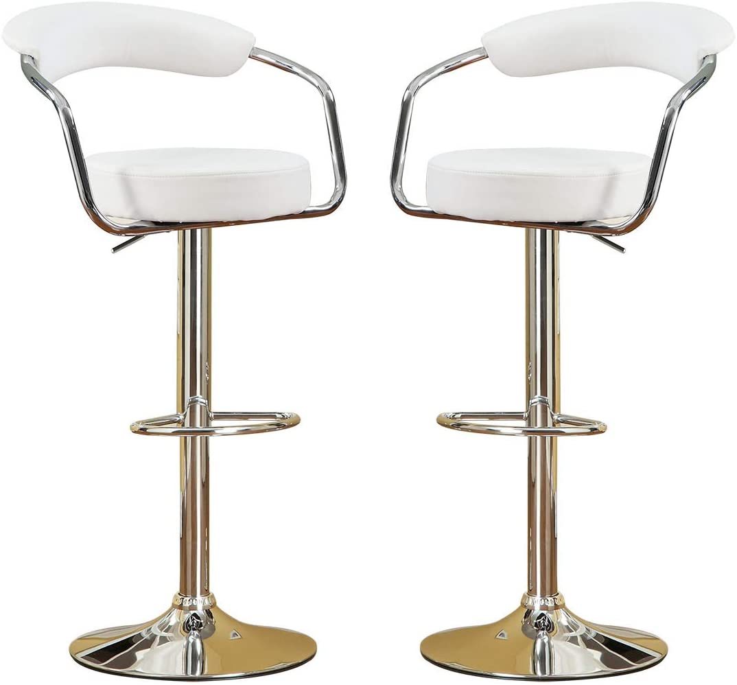 Contemporary Style White Color Bar Stool Counter Height Chairs Set Of 2 Adjustable Swivel Kitchen Island Stools White Dining Room Classic,Contemporary Fabric