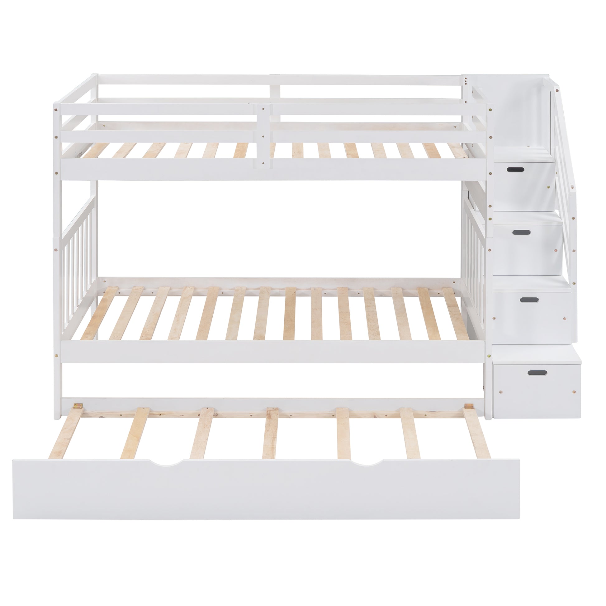 Twin Over Twin Full Bunk Bed With Twin Size Trundle White Old Sku :Lp000025Aak White Solid Wood