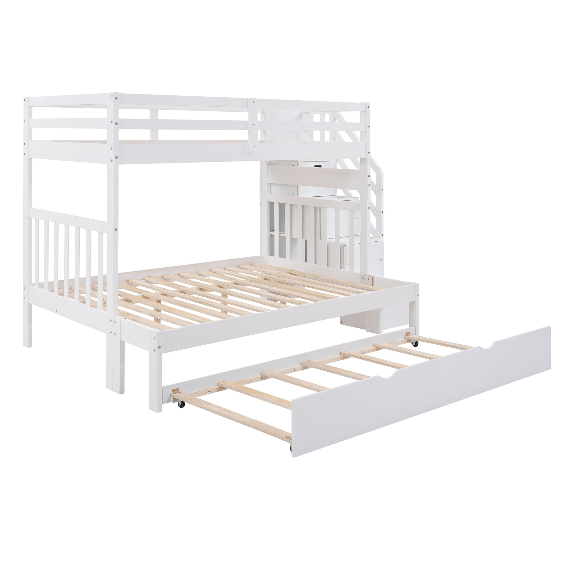 Twin Over Twin Full Bunk Bed With Twin Size Trundle White Old Sku :Lp000025Aak White Solid Wood