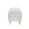 Button Tufted Ottoman Bench, Upholstered Velvet Footrest Stool Accent Bench For Entryway Living Room Bedroom. White Wood Foam Velvet