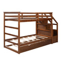 Twin Over Twin Bunk Bed With Twin Size Trundle And 3 Storage Stairs,Walnut Old Sku :Lp000064Aad Walnut Solid Wood