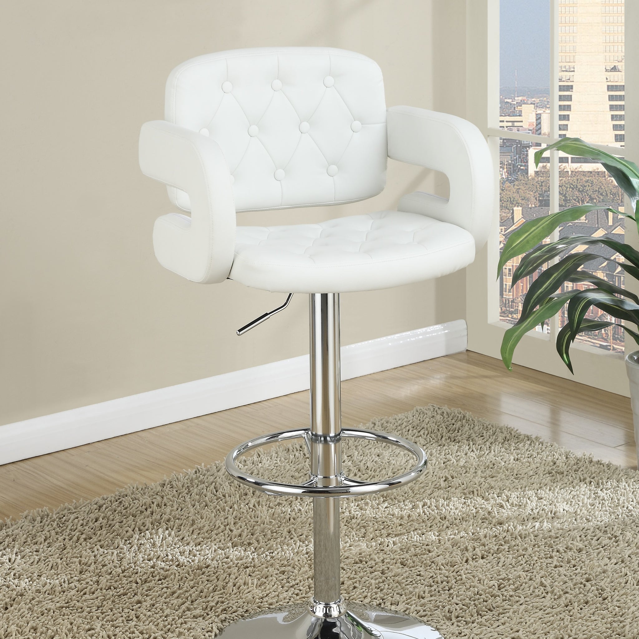 Classic Armrest Tufted White Faux Leather Upholstered white-dining