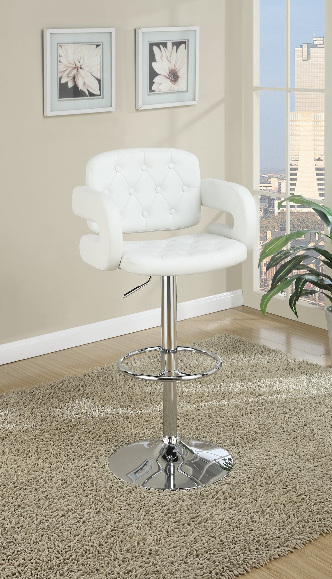 Classic Armrest Tufted White Faux Leather Upholstered white-dining