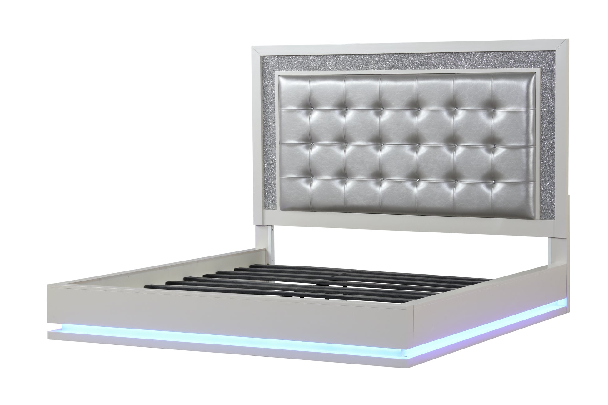 Passion Led Queen Bed Made With Wood In Milky White Box Spring Not Required Queen White Wood Bedroom Contemporary,Modern Acacia Slat Beds Solid Wood Mdf Velvet Wood