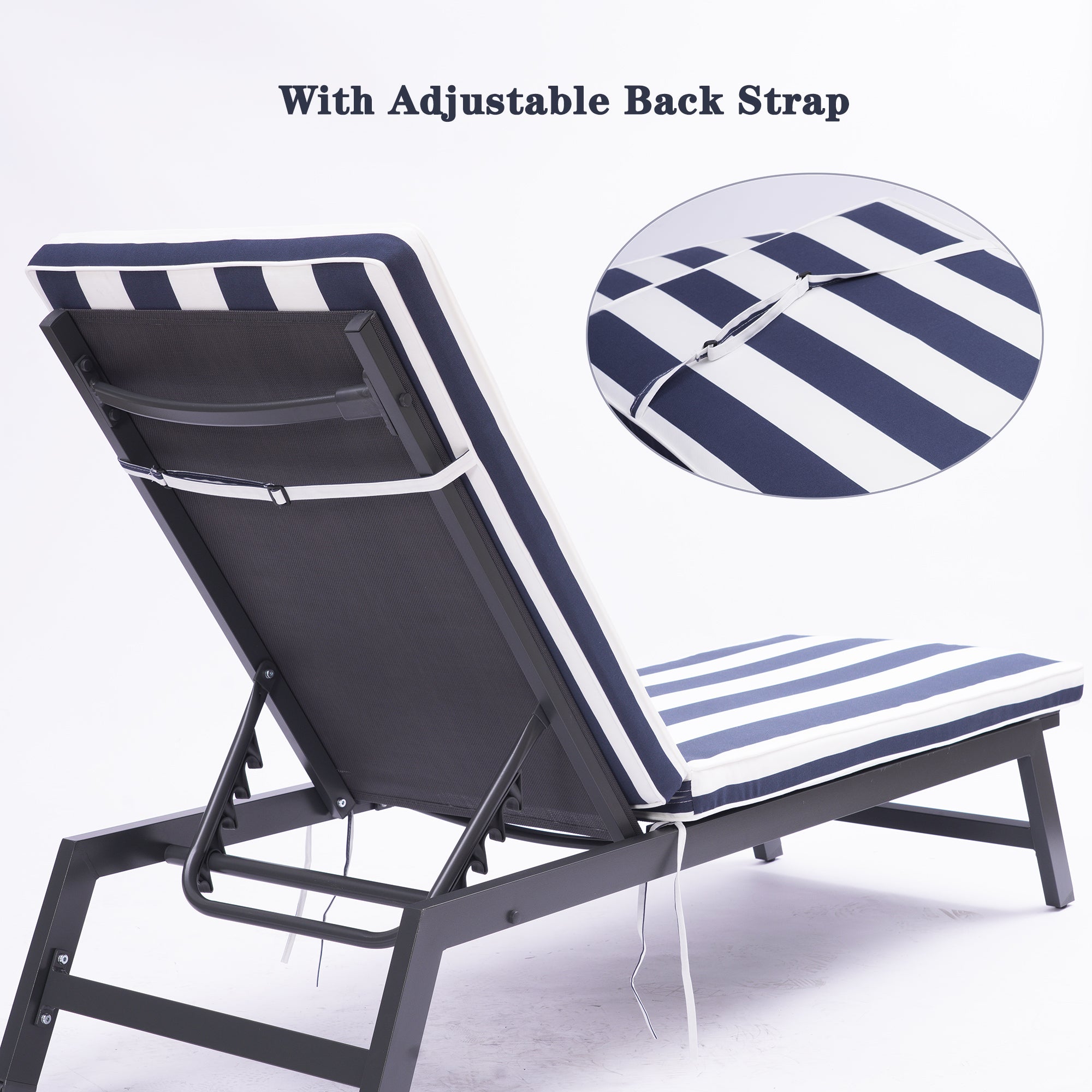 Outdoor Chaise Lounge Chair Set With Cushions, Five gray+ blue white stripes-aluminium