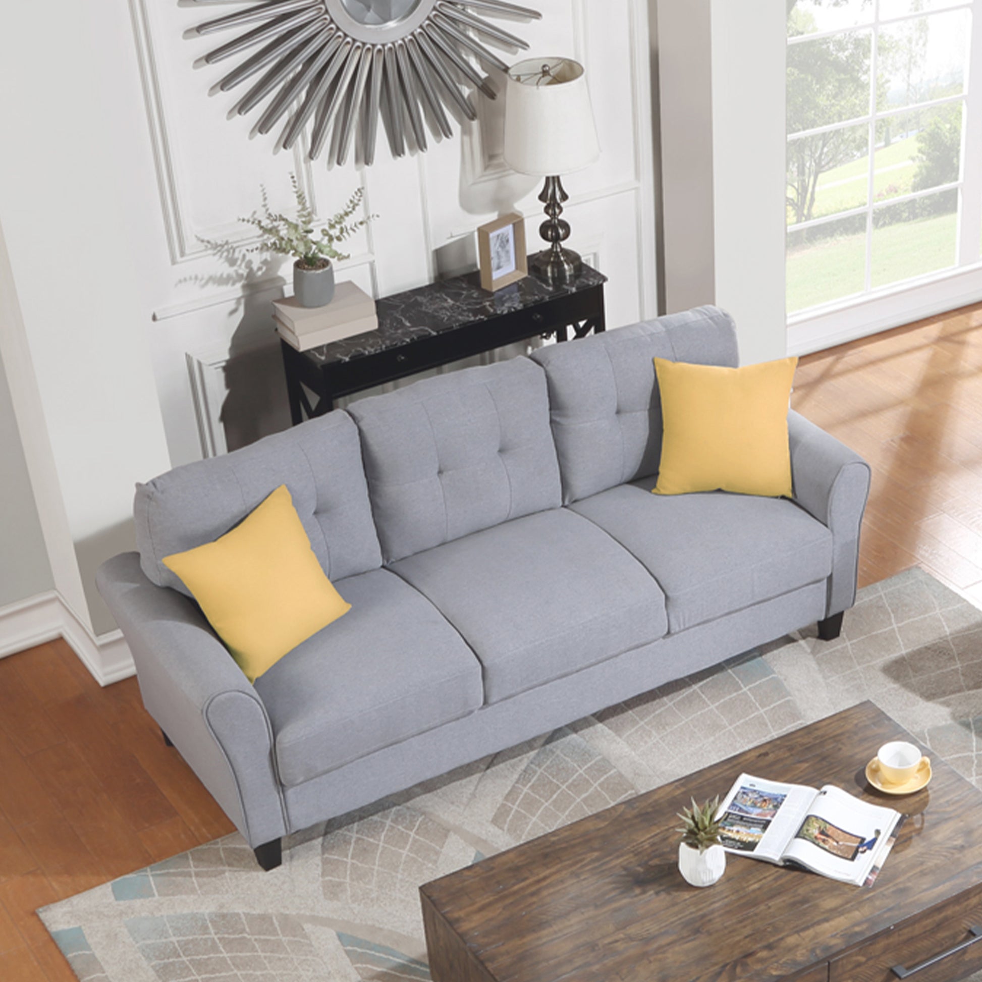 Modern Living Room Sofa Set Linen Upholstered Couch Furniture For Home Or Office ,Light Grey, 2 3 Seat,Old Sku:Sg000372Aaa Light Grey Blue Foam Linen 5 Seat