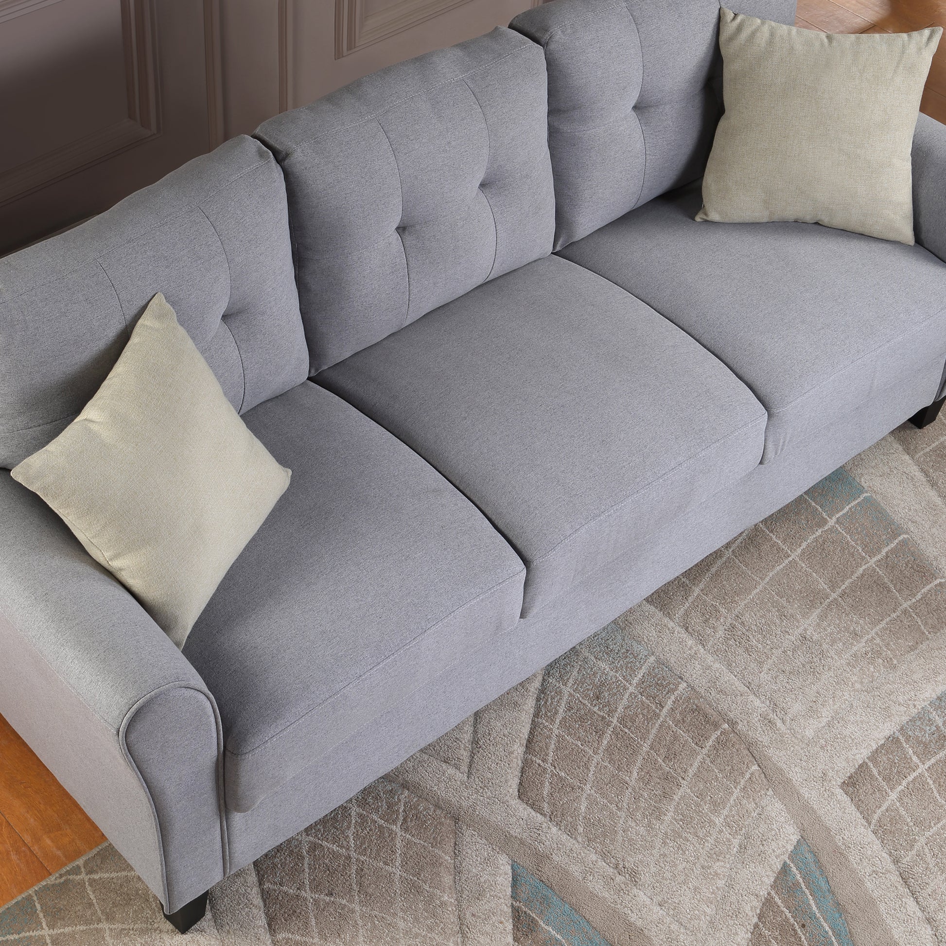 79.9" Modern Living Room Sofa Linen Upholstered Couch Furniture For Home Or Office ,Light Grey*Blue, 3 Seat,Old Sku:Wf288519Aac Light Grey Blue Foam Linen 3 Seat