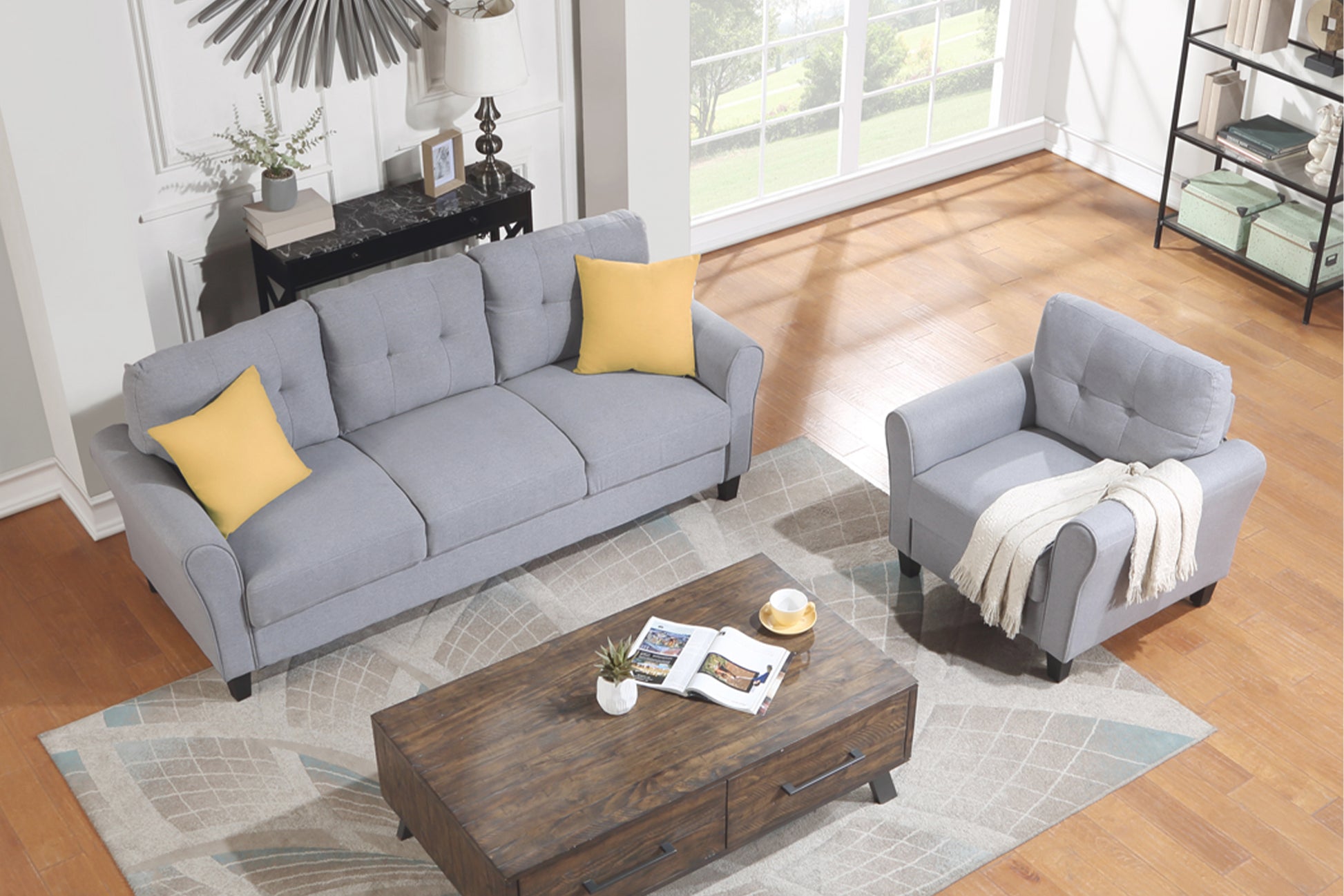 Modern Living Room Sofa Set Linen Upholstered Couch Furniture For Home Or Office ,Light Grey Blue, 1 3 Seat,Old Sku:Sg000371Aaa Light Grey Blue Foam Linen 4 Seat