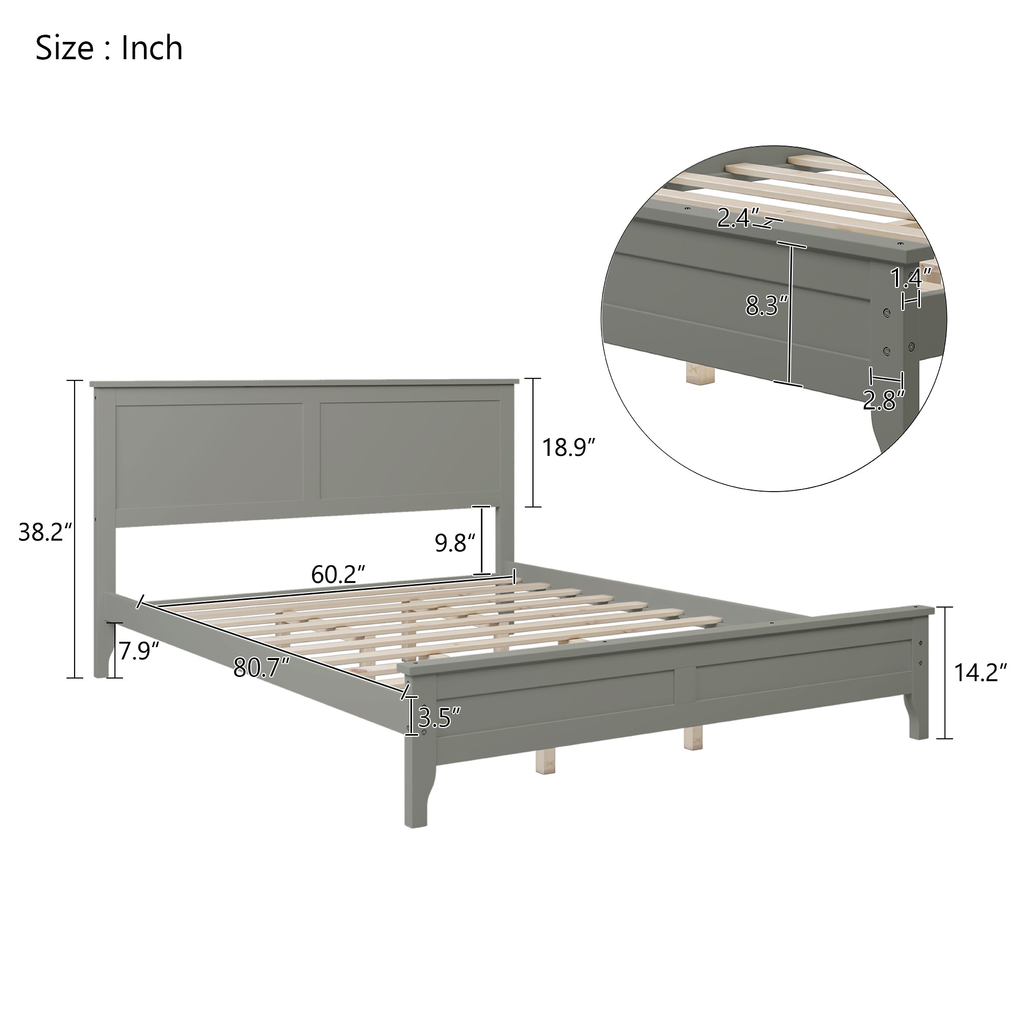 Modern Gray Solid Wood Queen Platform Bed old gray-solid wood